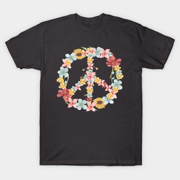 Peace Flowers T-Shirt by Danipost